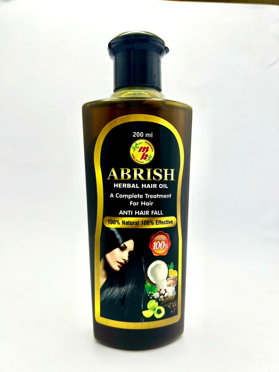 abrish herbal hair oil by mk dawakhana is a premium natural formula designed to reduce hair fall,